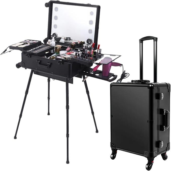 Karma Rolling Makeup and Hairdressing Case with LED Lights and Bluetooth Speaker-zoom-
