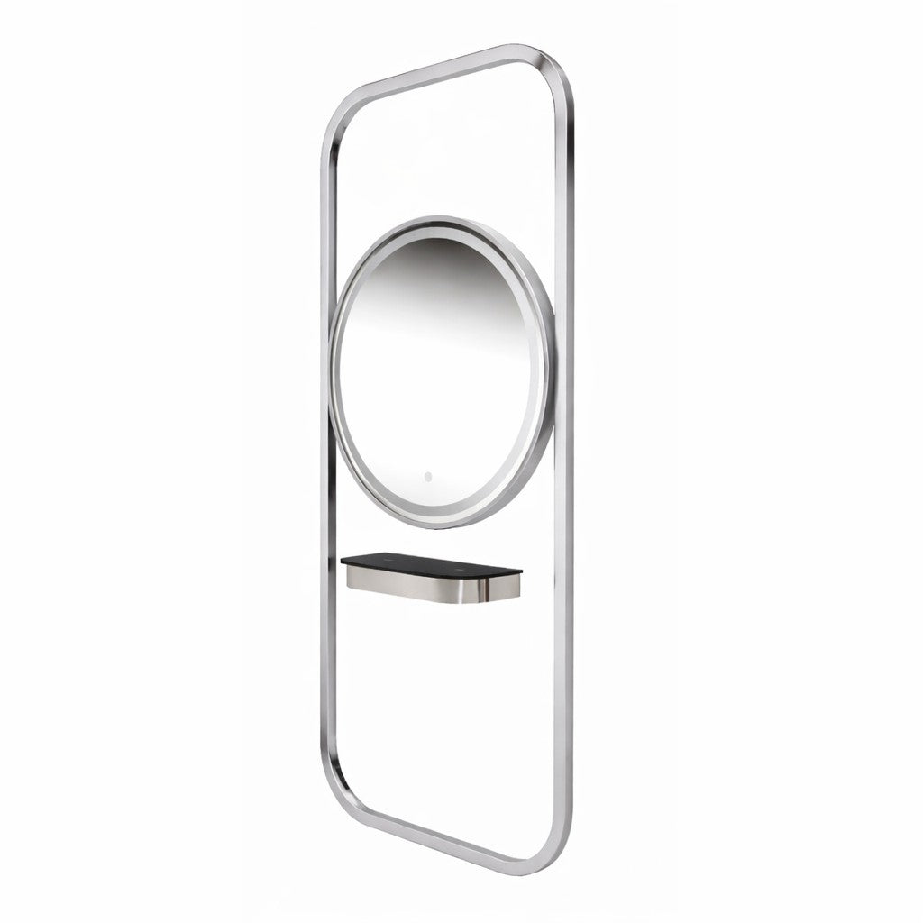 Karma Bunbury Workstation Round LED Salon Mirror Silver-1