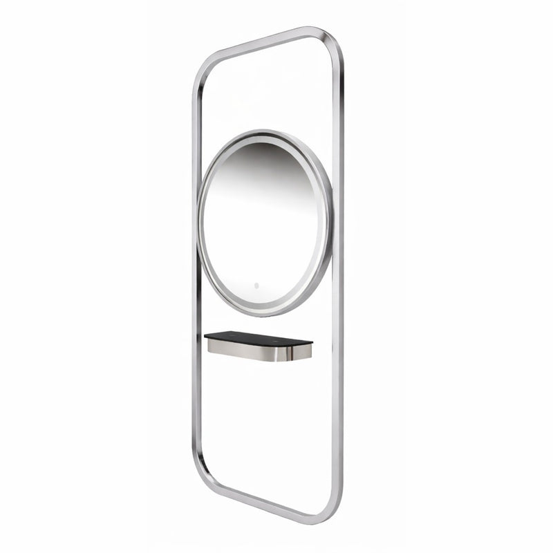 Karma Bunbury Workstation Round LED Salon Mirror Silver-zoom-