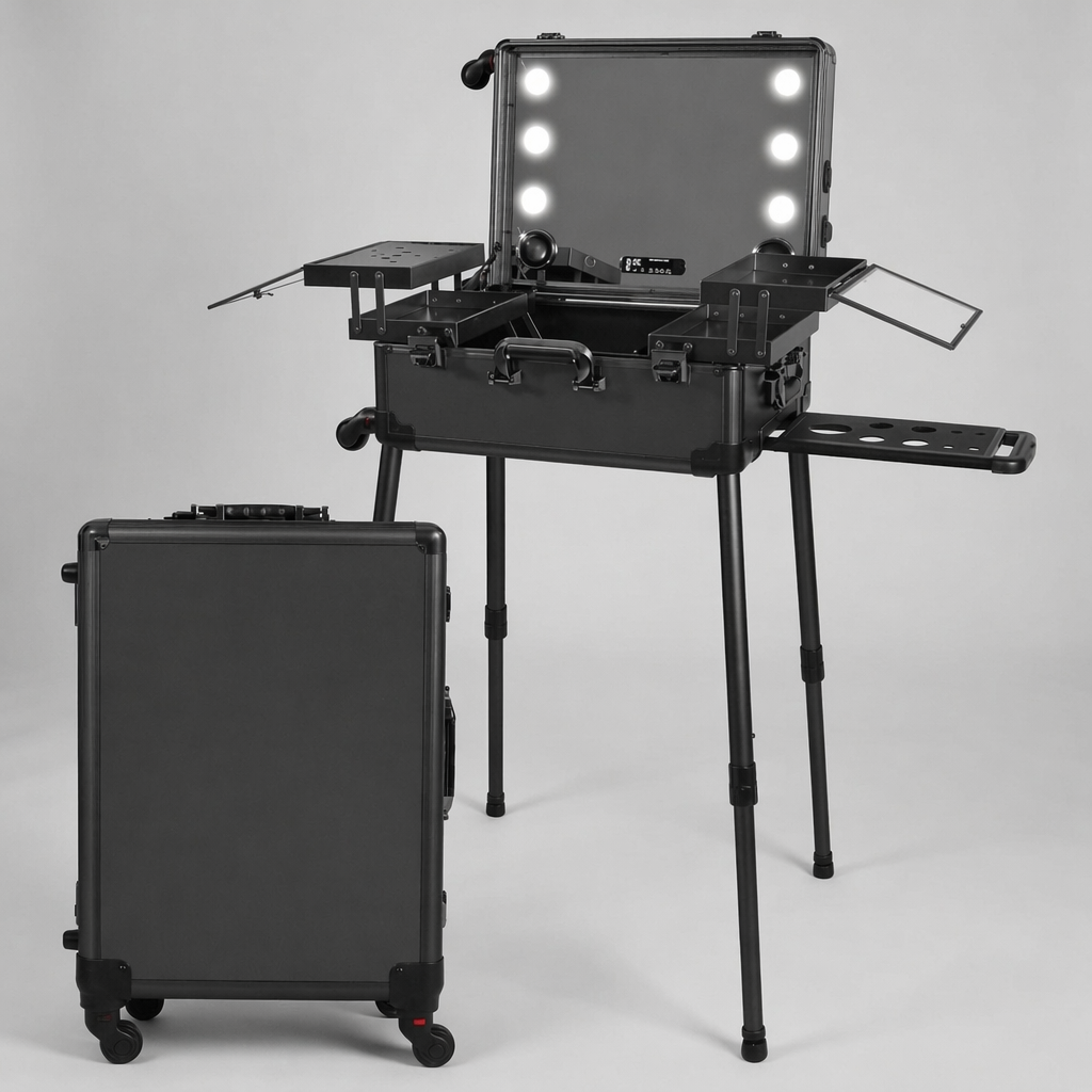 Karma Rolling Makeup and Hairdressing Case with LED Lights and Bluetooth Speaker-zoom-1