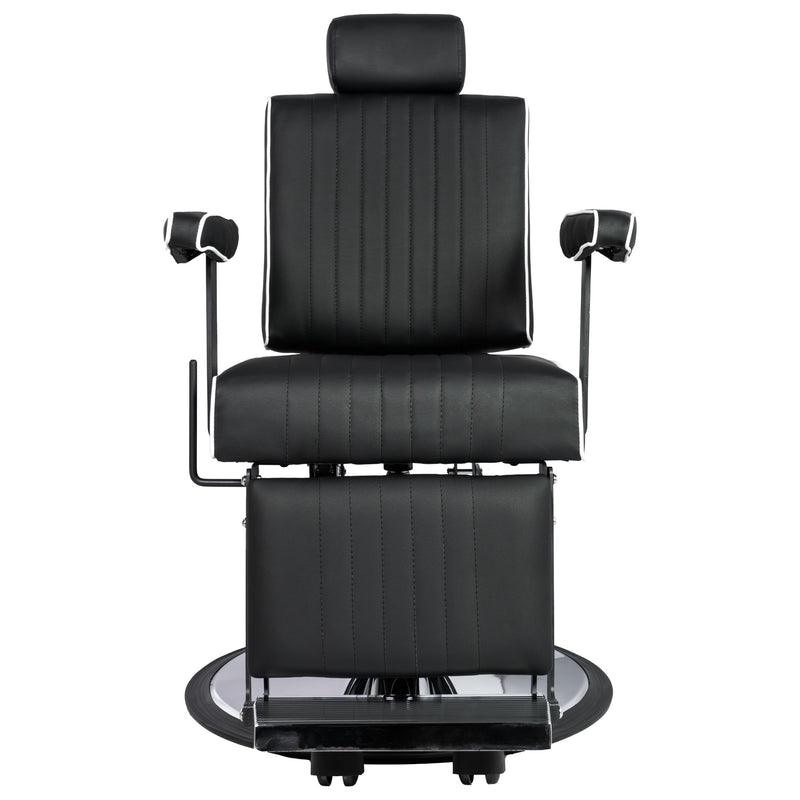 Karma Nerang Barber Chair Black & Chrome with White Piping-zoom-