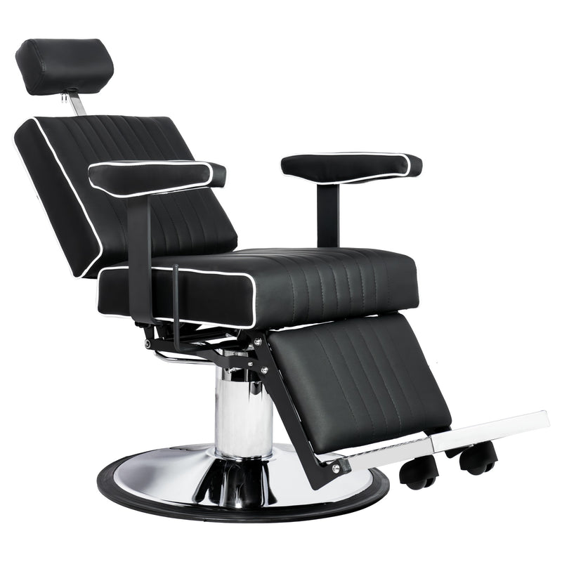 Karma Nerang Barber Chair Black & Chrome with White Piping-zoom-