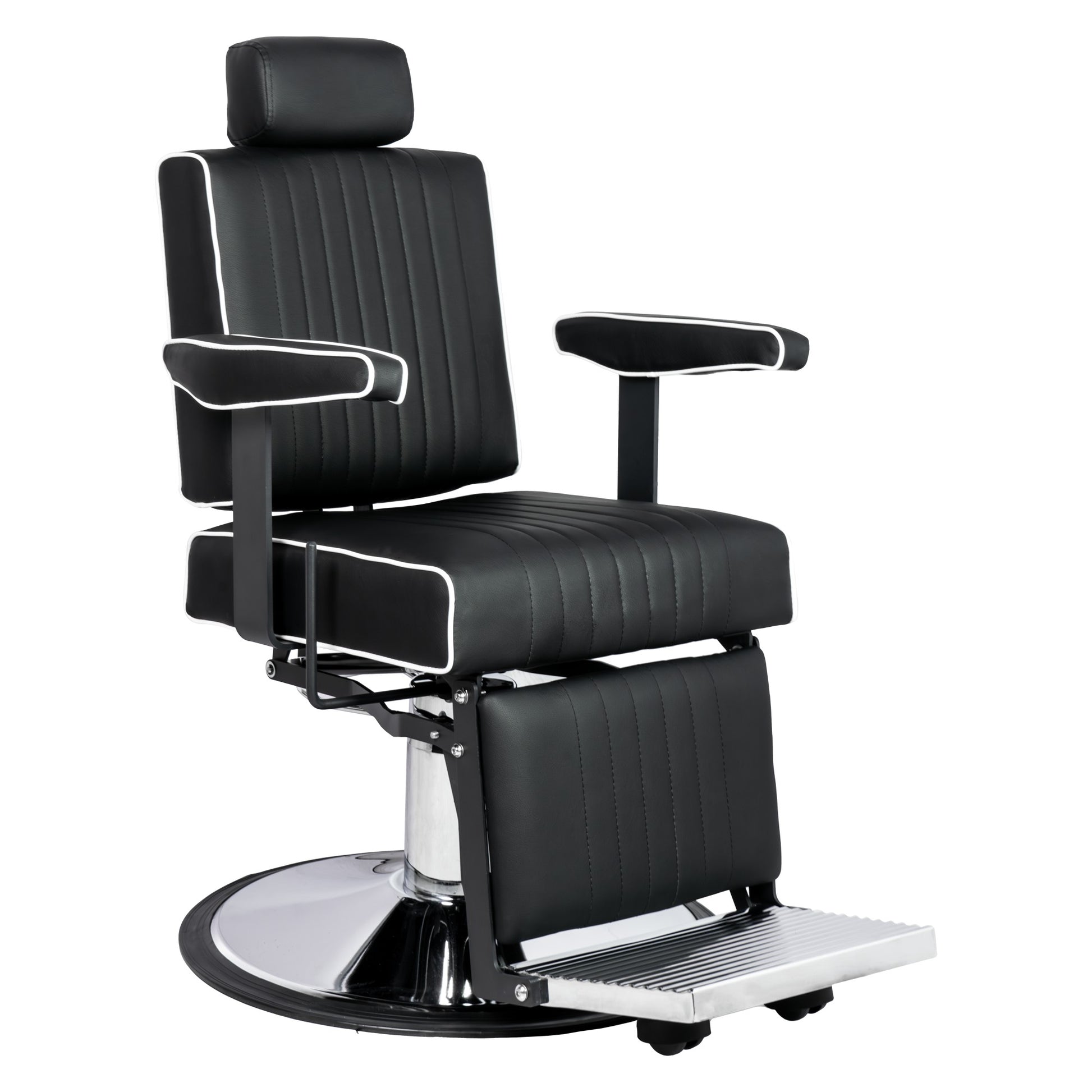 Karma Nerang Barber Chair Black & Chrome with White Piping-5