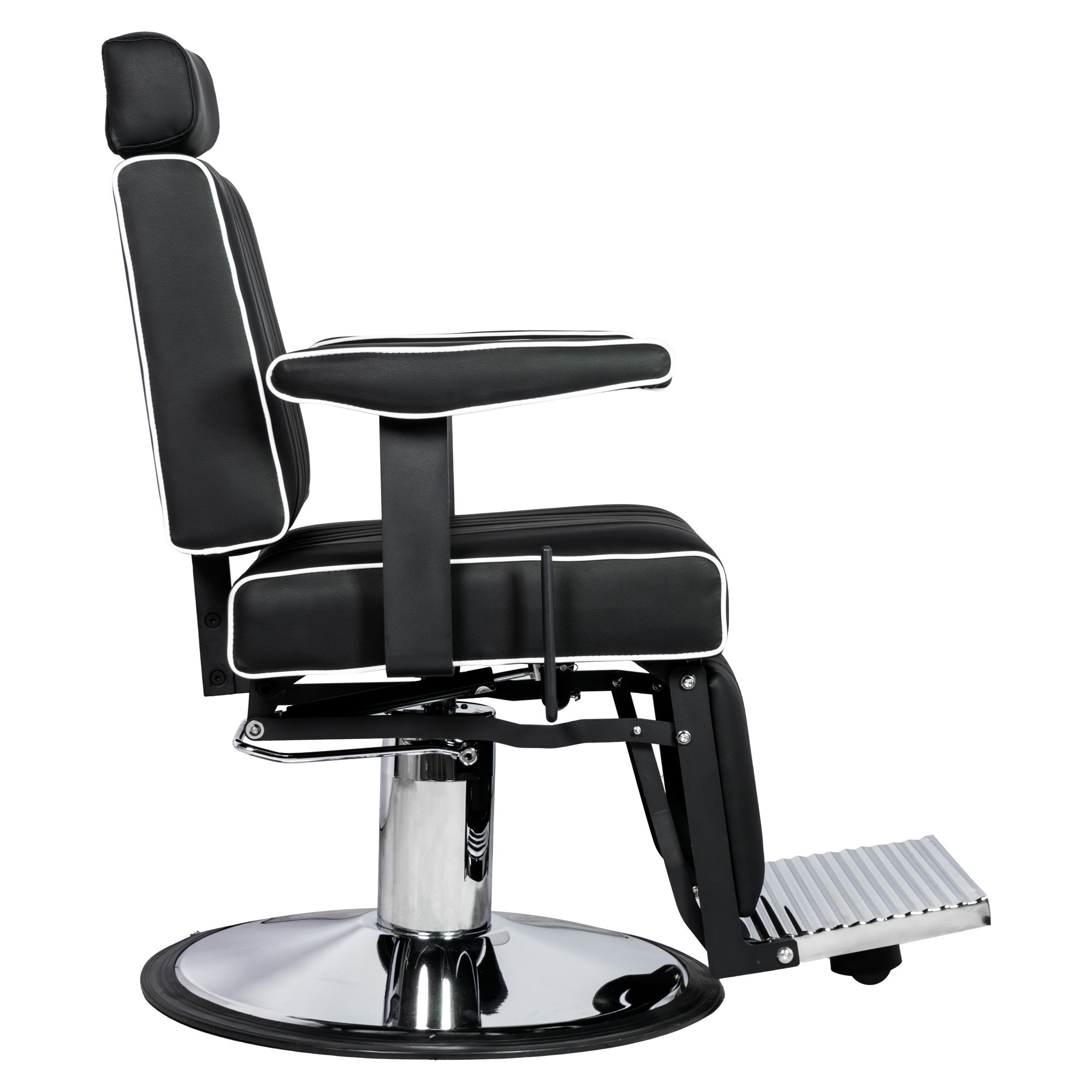Karma Nerang Barber Chair Black & Chrome with White Piping-zoom-3