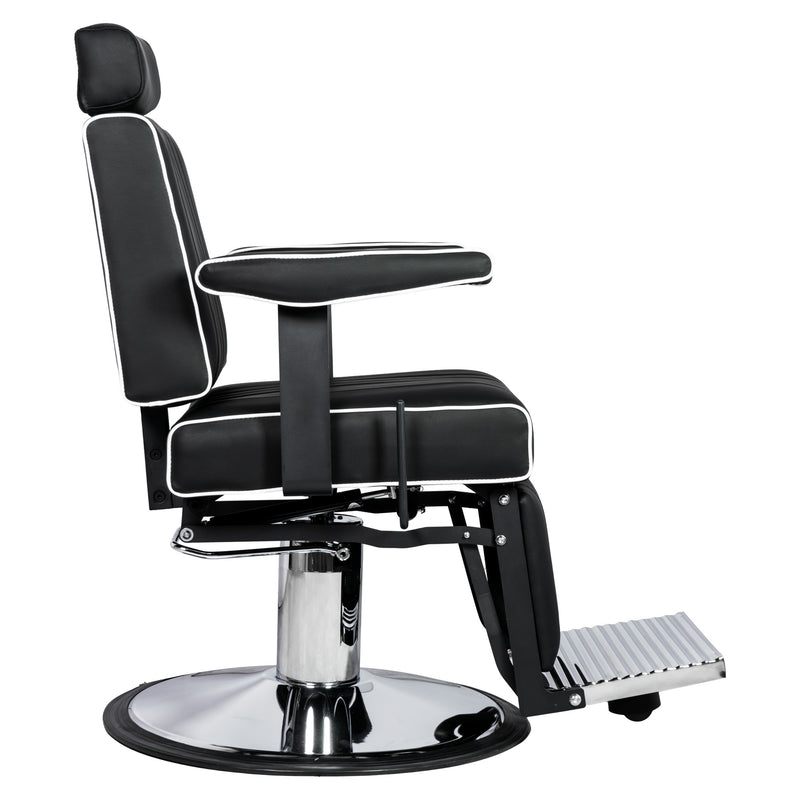 Karma Nerang Barber Chair Black & Chrome with White Piping-zoom-