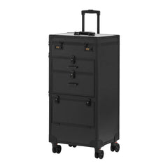 Black rolling filing cabinet with three drawers on a white background