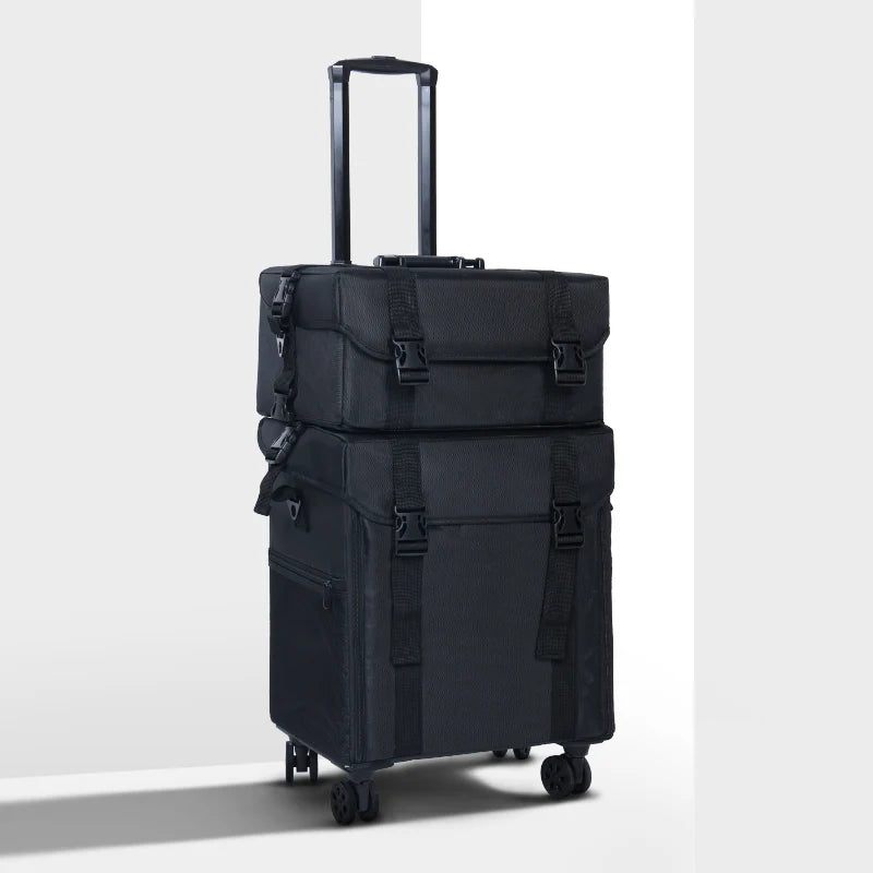 Karma Two Piece Black Nylon Salon Trolley Case with Draws & Shoulder Strap-zoom-1
