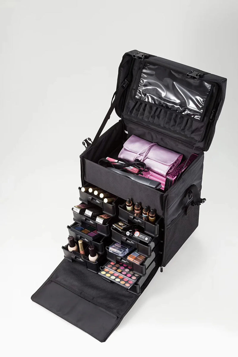 Karma Two Piece Black Nylon Salon Trolley Case with Draws & Shoulder Strap-zoom-