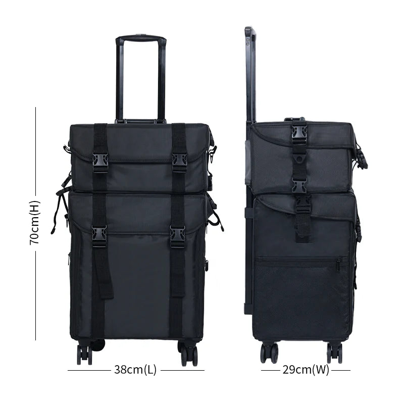 Karma Two Piece Black Nylon Salon Trolley Case with Draws & Shoulder Strap-zoom-4