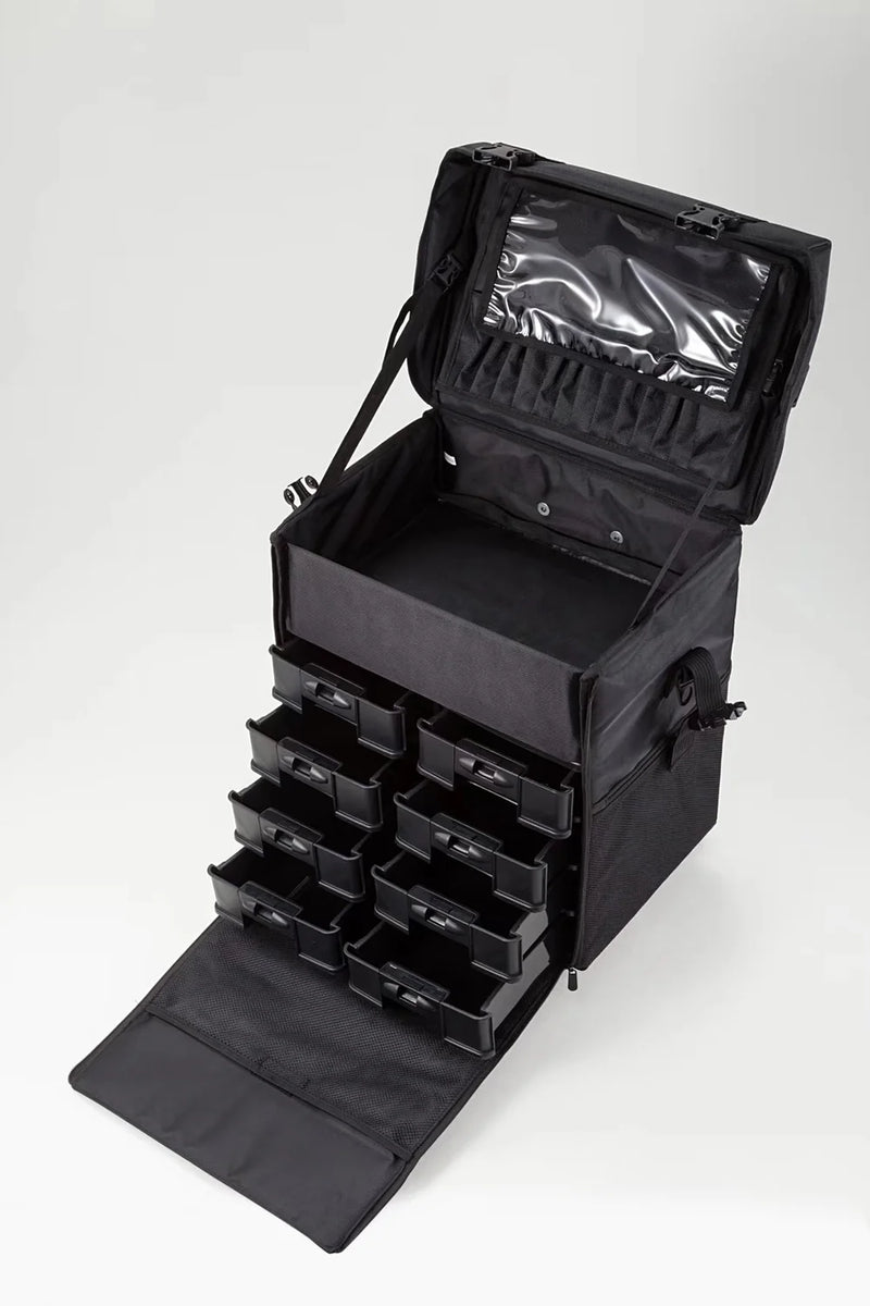 Karma Two Piece Black Nylon Salon Trolley Case with Draws & Shoulder Strap-zoom-