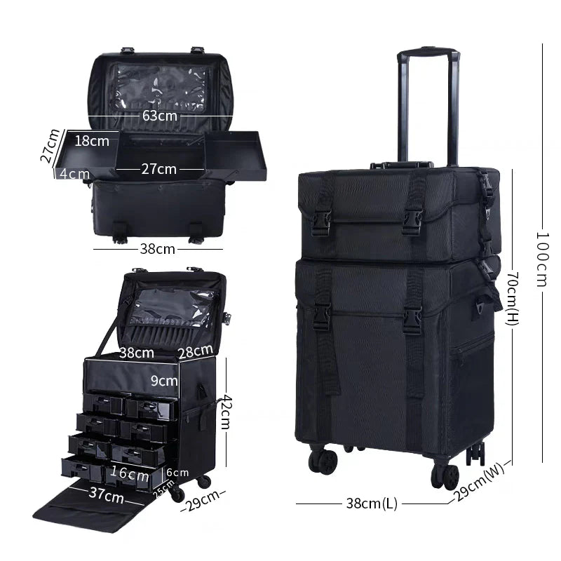 Karma Two Piece Black Nylon Salon Trolley Case with Draws & Shoulder Strap-zoom-2