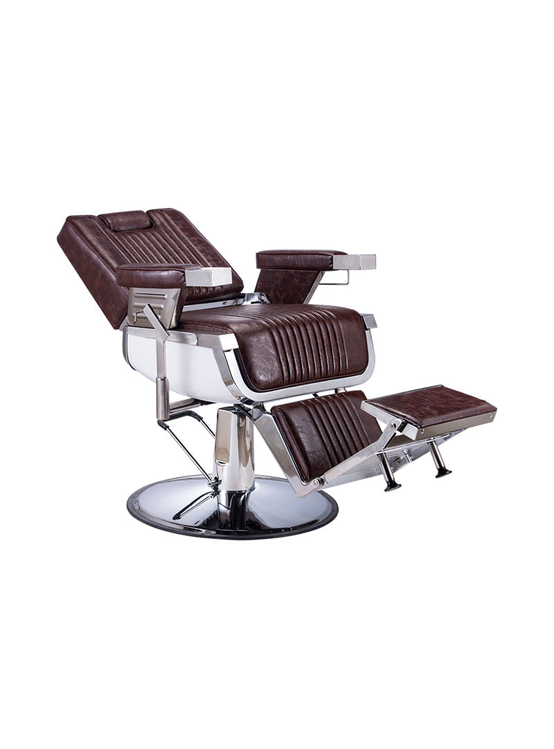 Brown leather retro barber chair recline