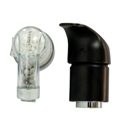 2 tap heads, one clear and one black with a white background behind.