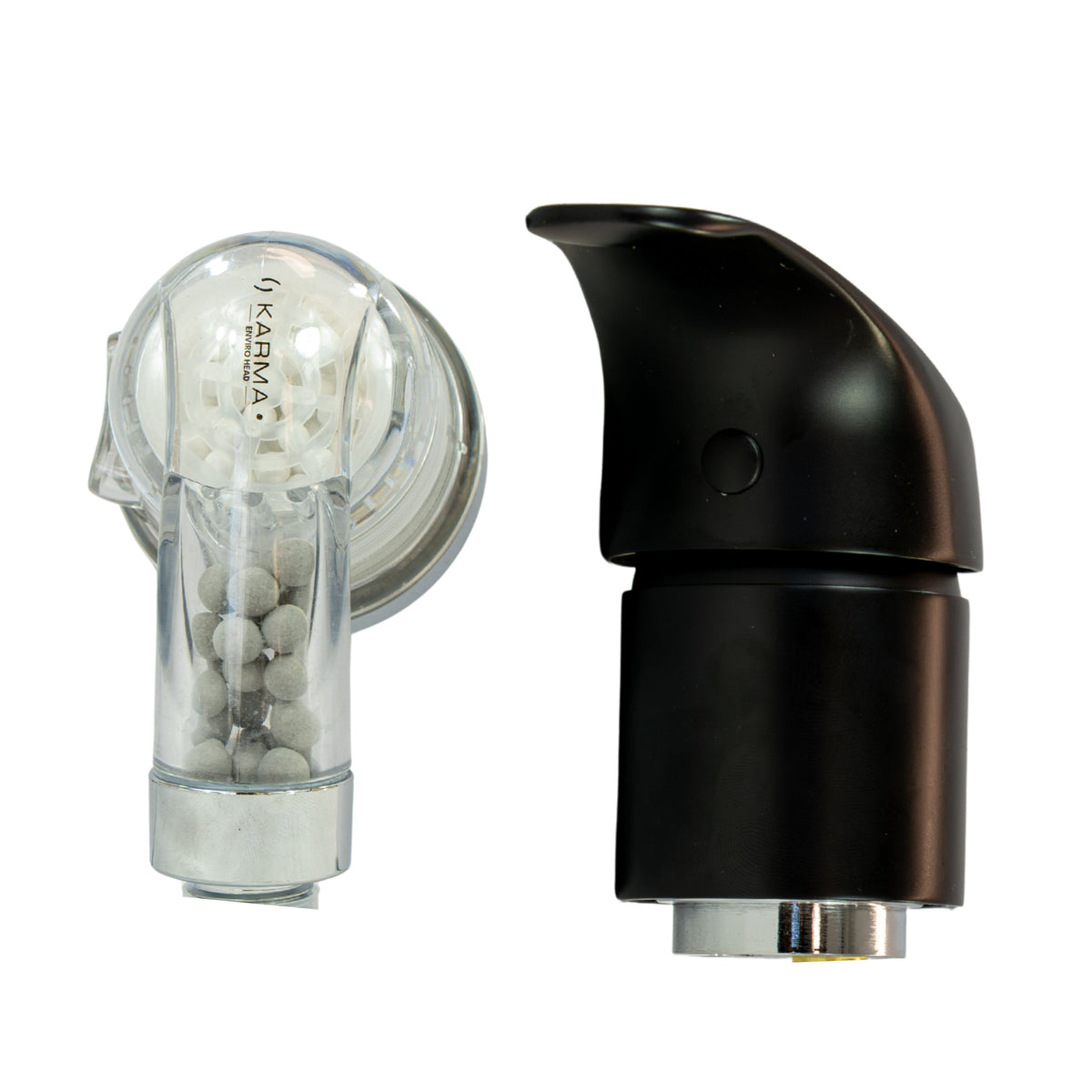 2 tap heads, one clear and one black with a white background behind.
