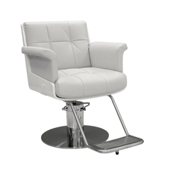 White leather salon chair with chrome base on a white background