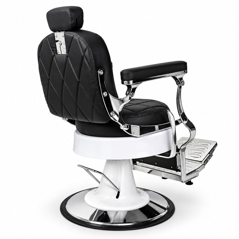 Karma Ascot Barber Chair - Black/White & Chrome-zoom-