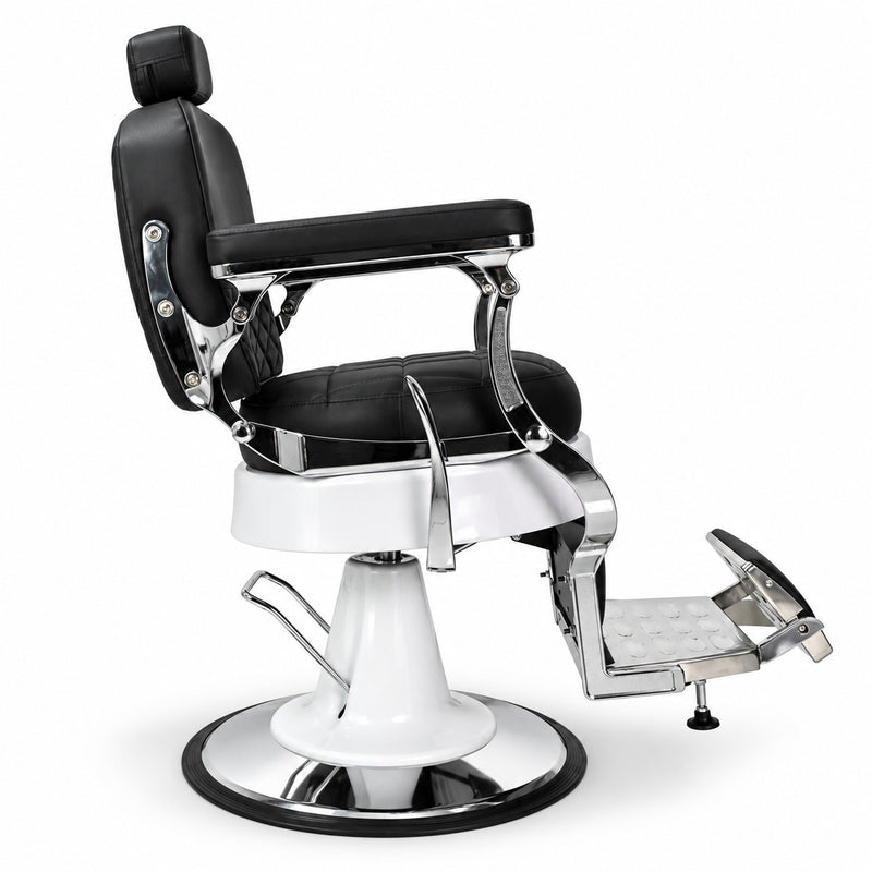 Karma Ascot Barber Chair - Black/White & Chrome-zoom-
