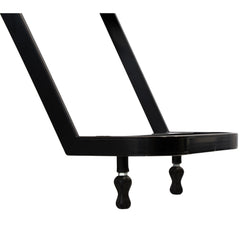 Karma Bowral Barber Chair in black showing close up of the foot rest feature.