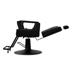 Karma Bowral Barber Chair in black showing flat lean.