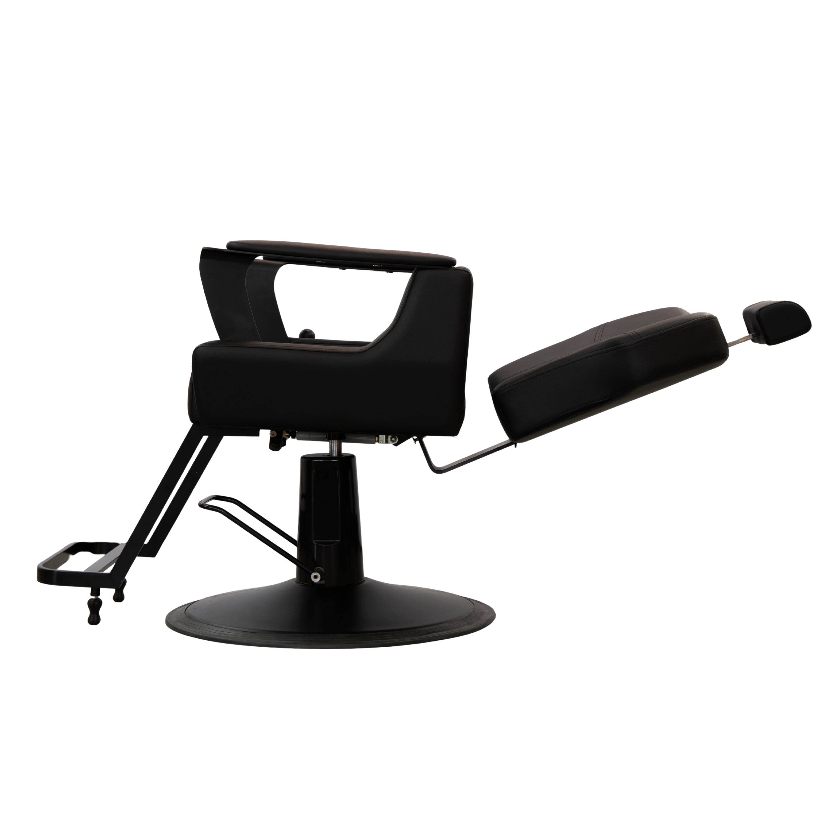 Karma Bowral Barber Chair in black showing flat lean.