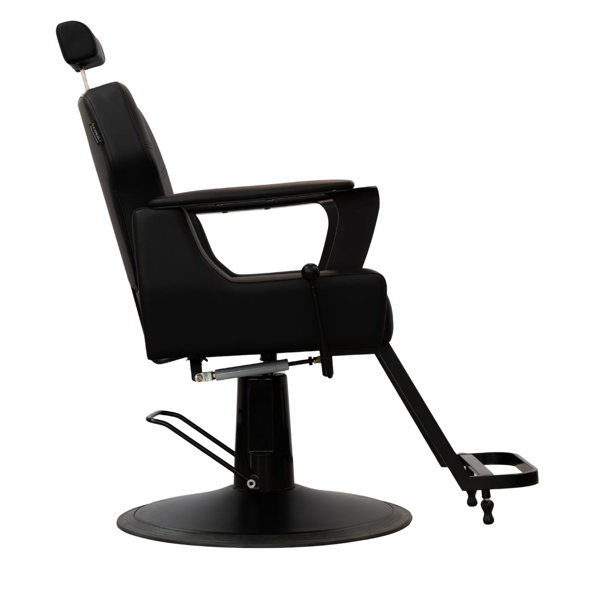 Karma Bowral Barber Chair in black showing side.