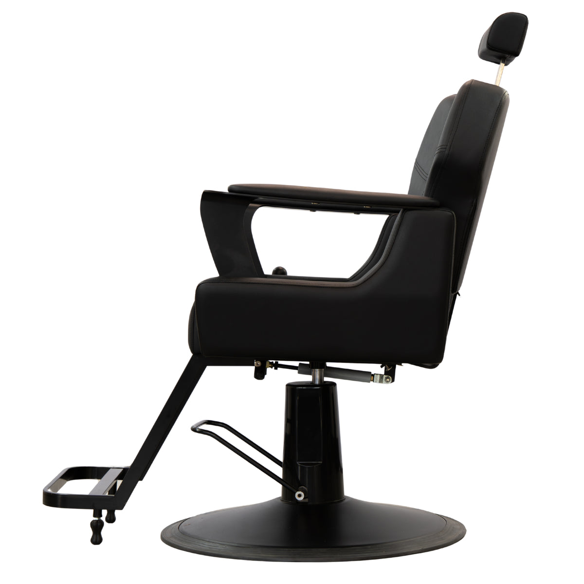 Karma Bowral Barber Chair in black showing side.