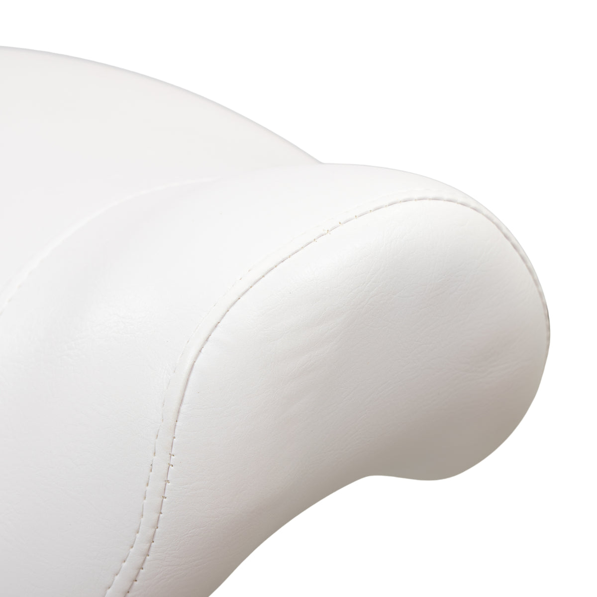 Karma Evandale white salon saddle stool ergonomic seat close-up