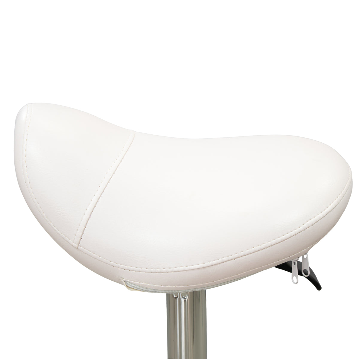 Karma Evandale white saddle stool upholstery stitching detail