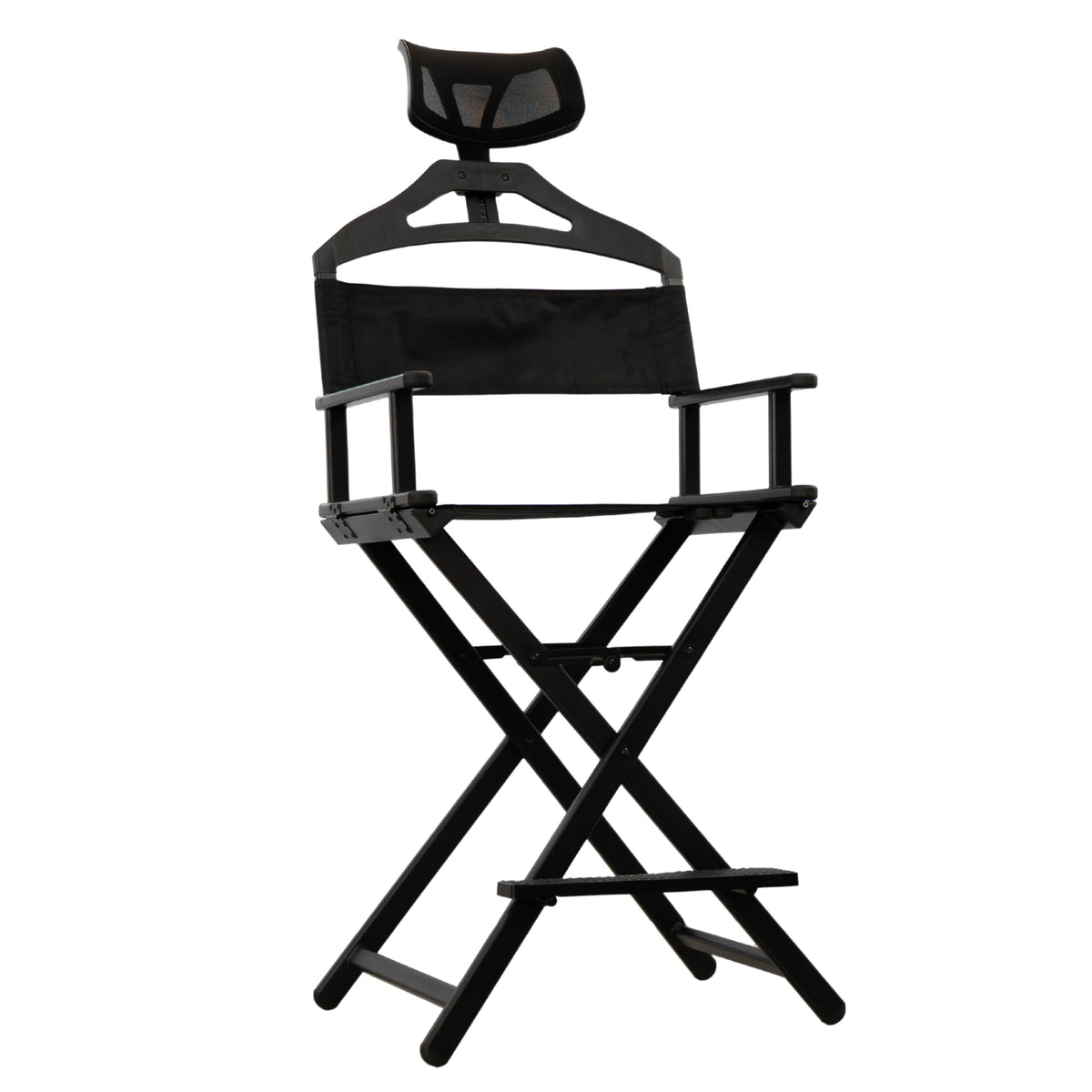 Karma Rossmore portable makeup chair in black shown with optional headrest sold separately