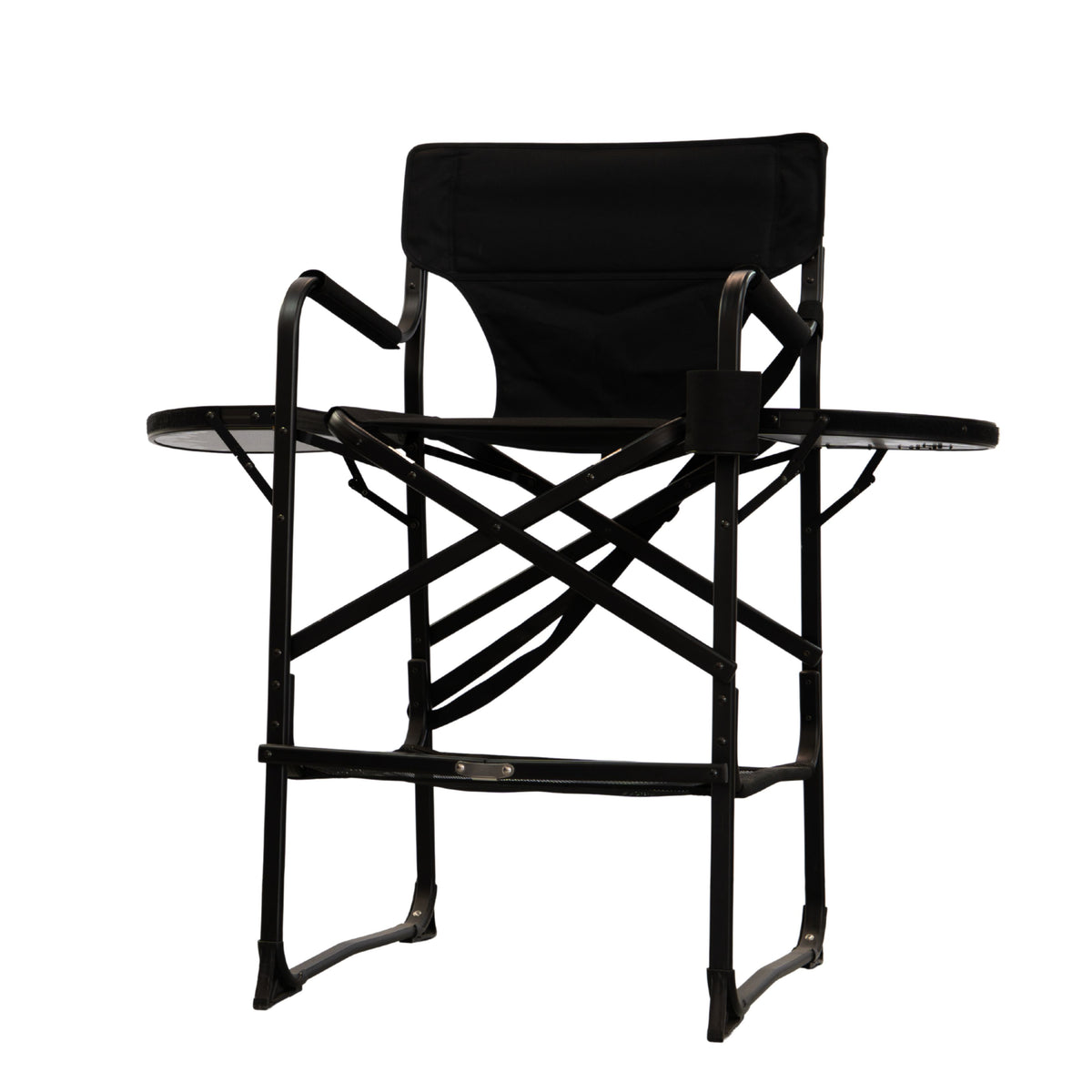 Karma St Ives portable makeup chair in black with integrated side accessories
