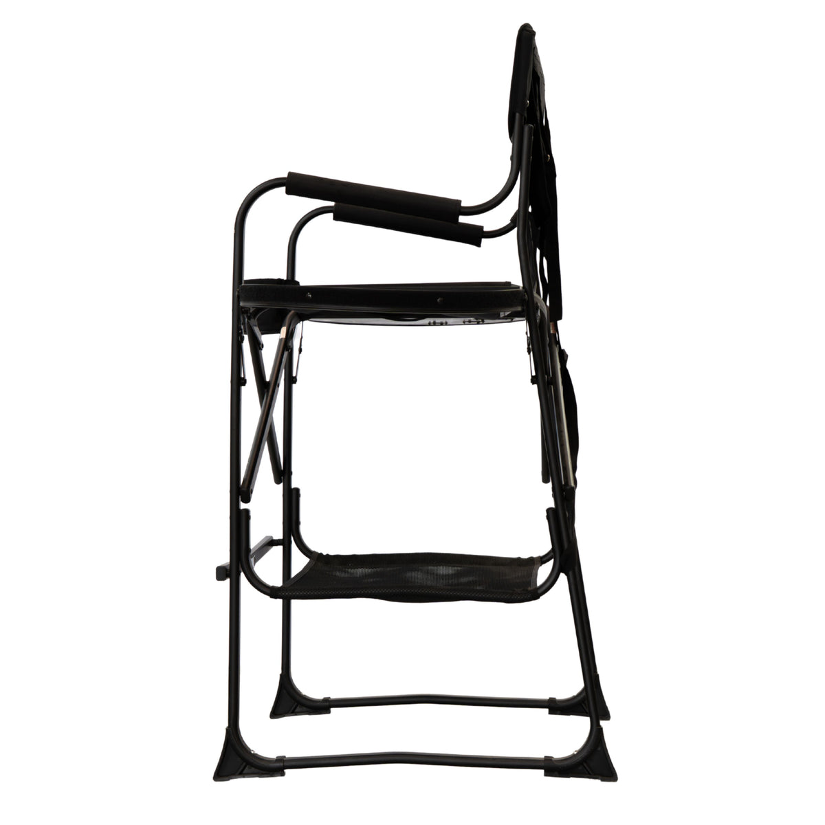 Alternate side view of the Karma St Ives makeup chair showing the elevated seat and armrests