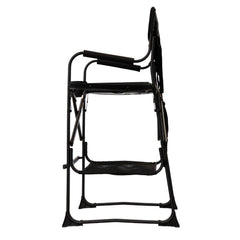 Alternate side view of the Karma St Ives makeup chair showing the elevated seat and armrests