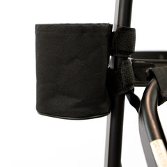 Close-up of the repositionable Velcro cup holder on the Karma St Ives portable makeup chair