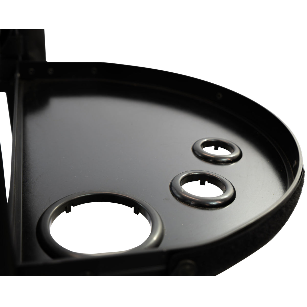 Close-up of the Karma St Ives side table showing three hair dryer and styling tool holder openings