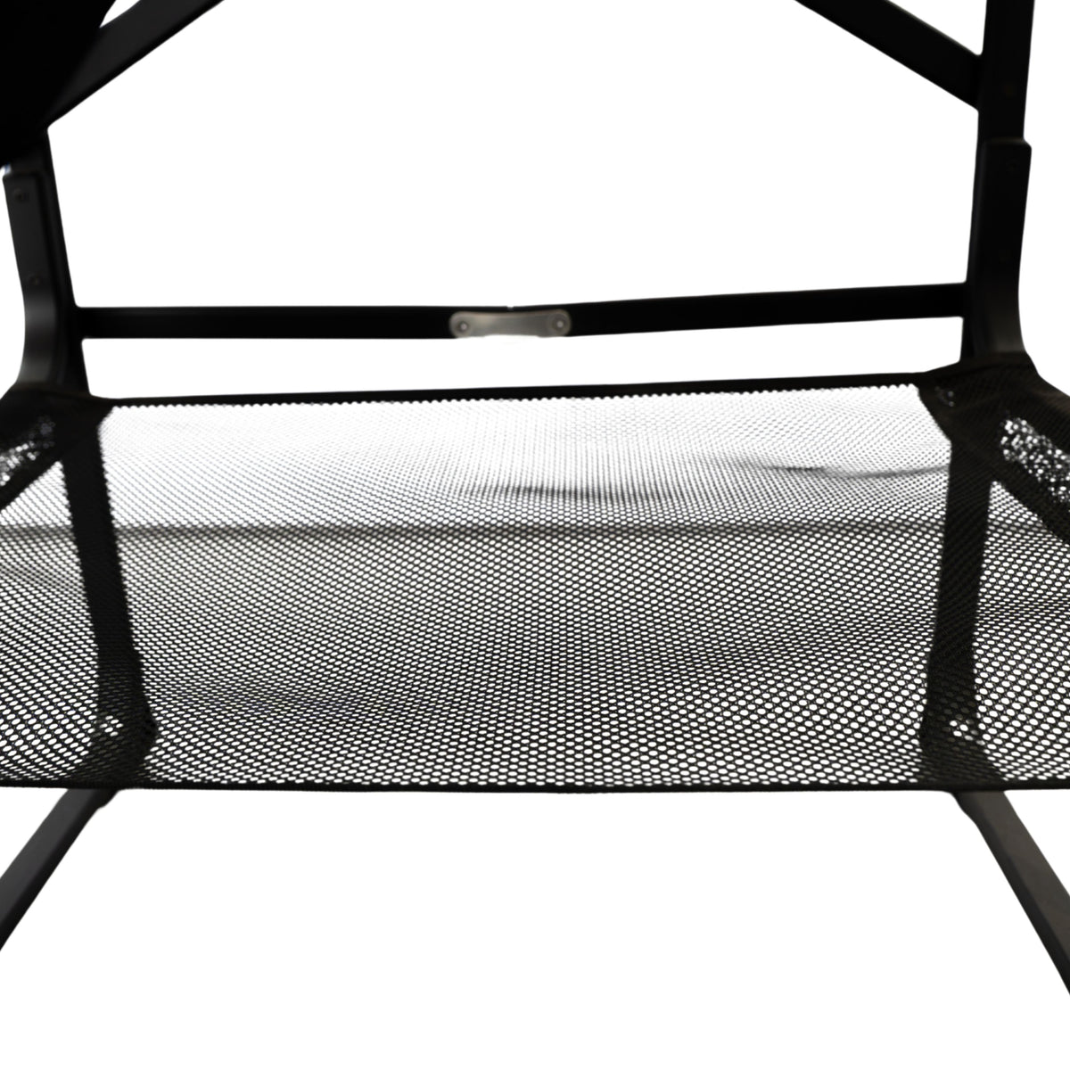 Close-up of the Karma St Ives makeup chair showing the under-seat net storage